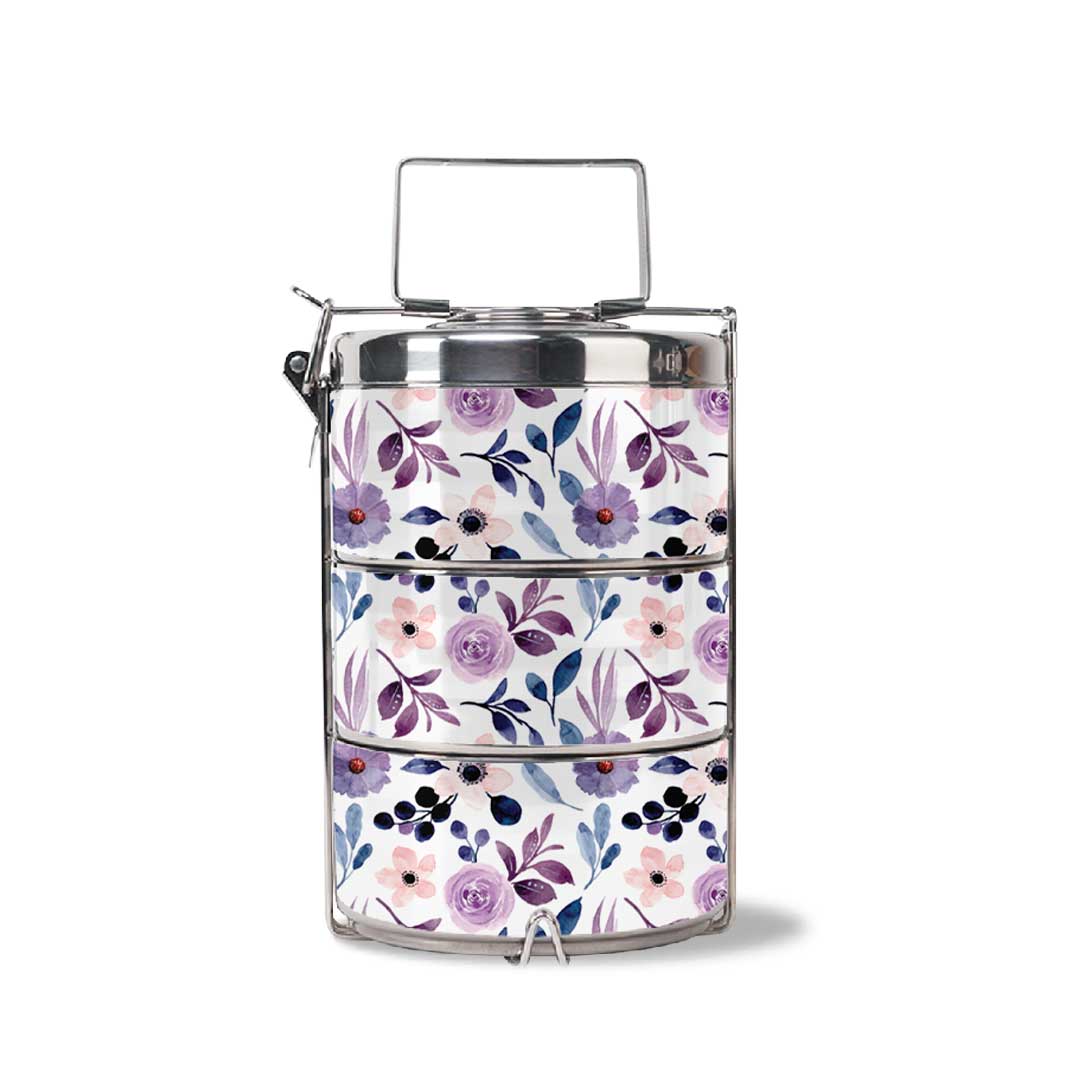 Laura Series - Violet 3 Tier Tiffin Carrier (No Name)