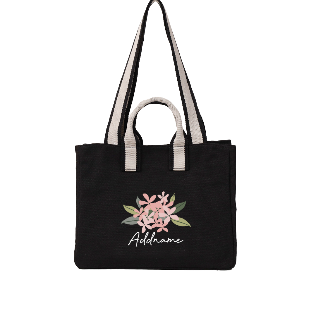 Black Kiera Bag - Pink Flower Wreath
