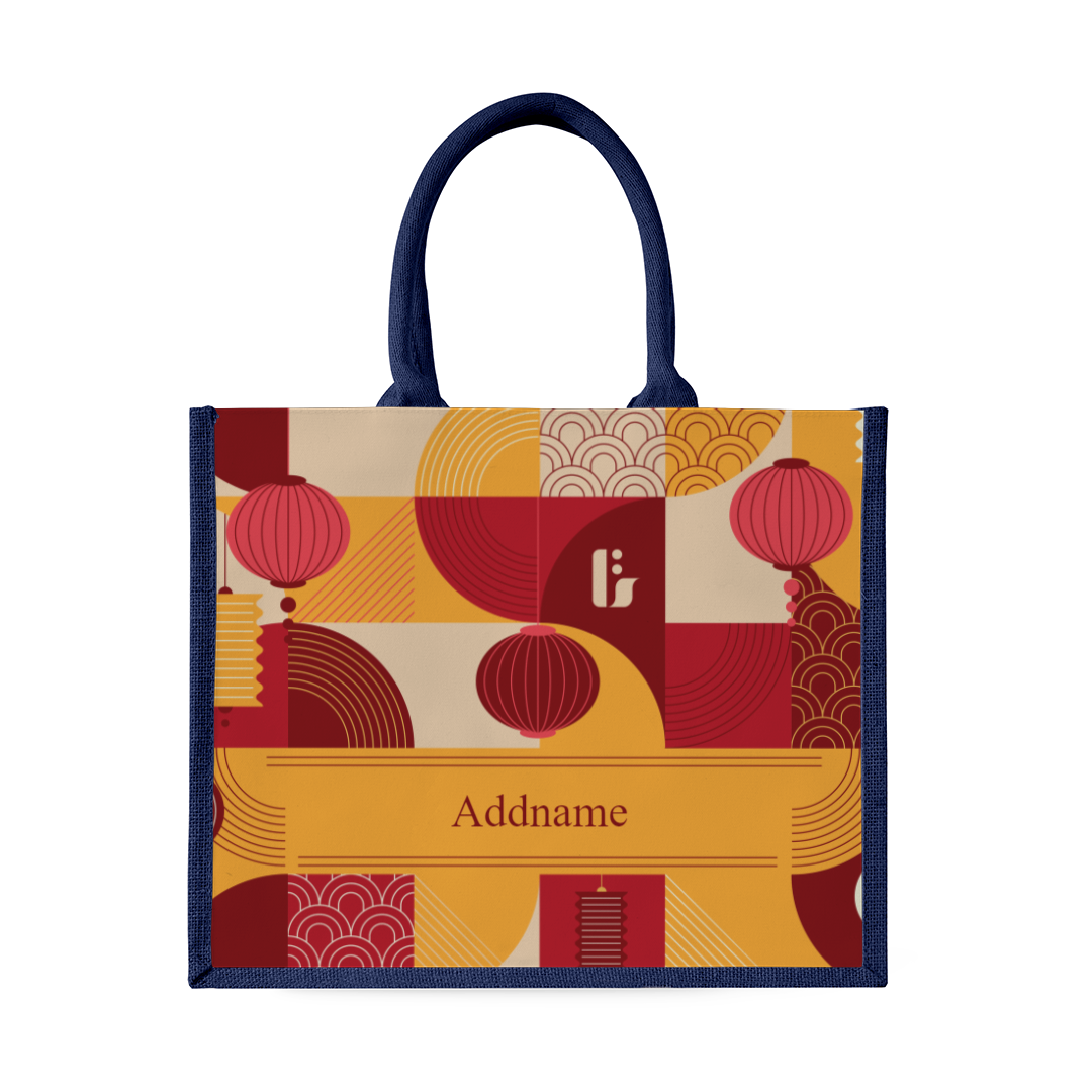 Red Lunar Blessing Series - Navy Tote Bag