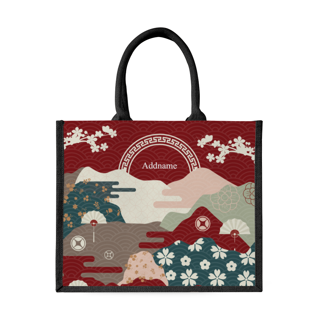 Red Fortune Garden Series - Black Tote Bag